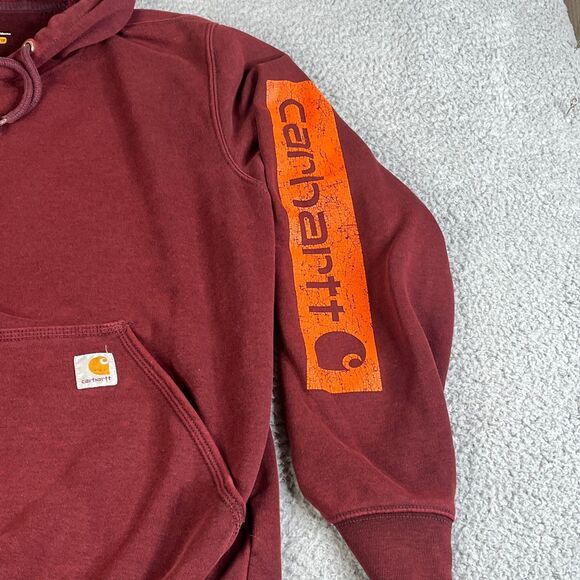 Carhartt Hoodie Sweatshirt Mens Small Maroon Burgundy Wine Pullover Sweater - Picture 3 of 9